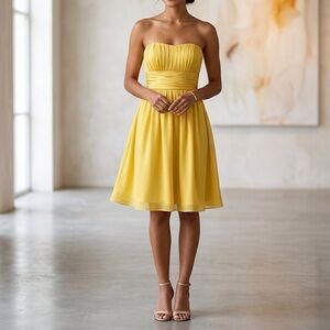 Bedo Silk Strapless Chiffon Pleated Mini Dress in Chartreuse Yellow Size S NWOT